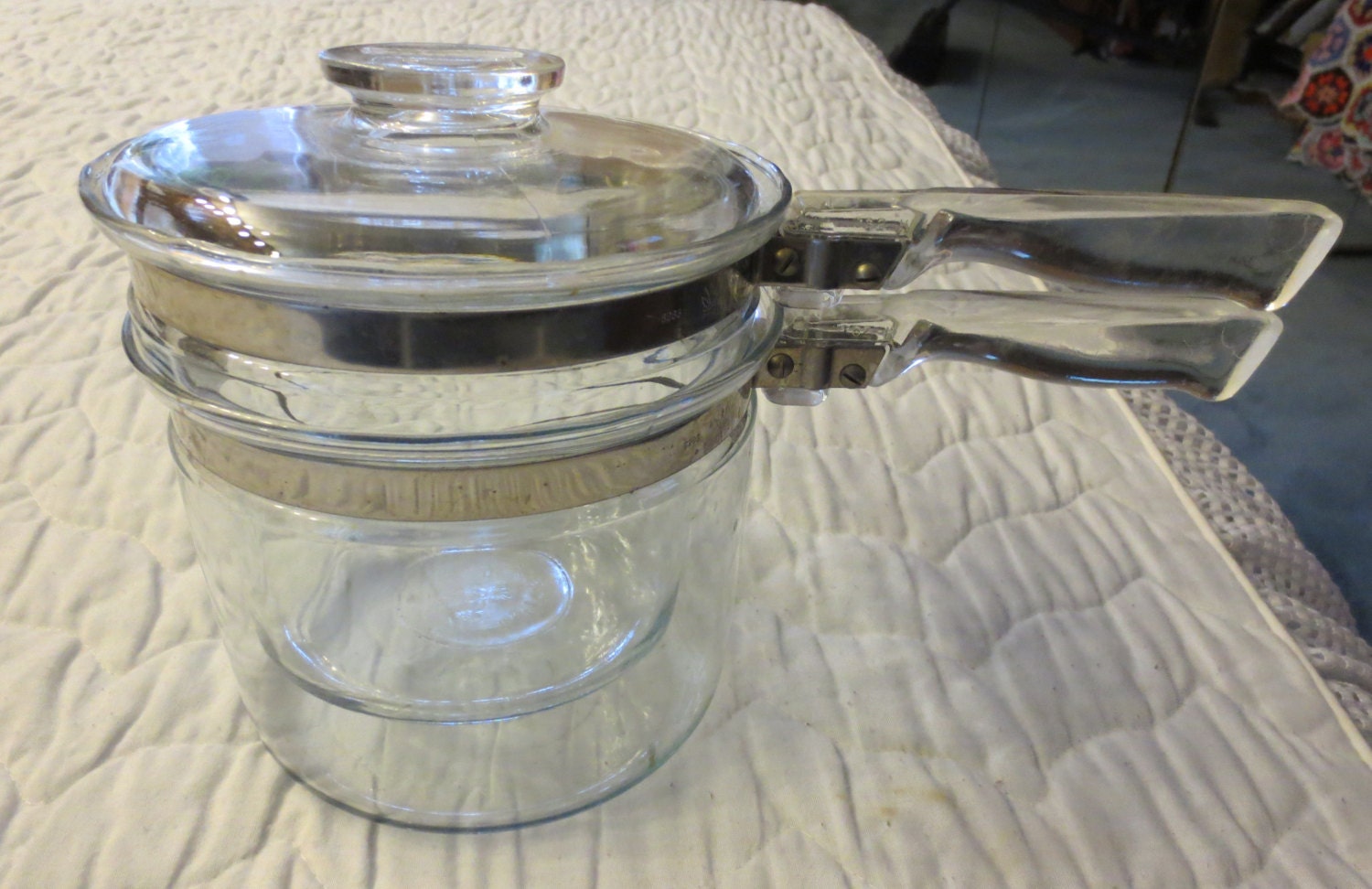 CHRISTMAS IN JULY 70s 4 Piece Pyrex Glass Double Boiler Haute Juice