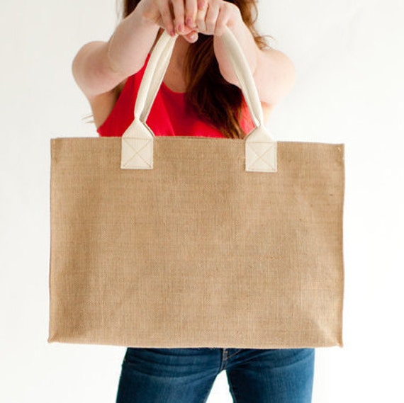 Items similar to Large Burlap Tote Bag Monogram Tote Bag Embroidery Blank Cute Burlap Bag Summer ...