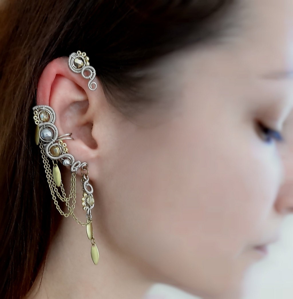 Victorian Ear Cuff Wrap Cartilage Chain Earrings Titanium