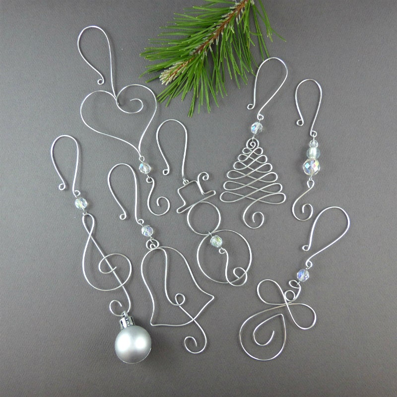 FIVE Beaded Christmas Ornament Hooks Wire by WireExpressions