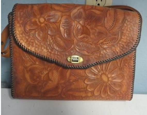 Vintage Hand Tooled Leather Purse Mexican Hand Made Leather