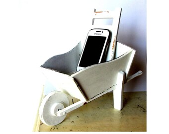 Cellphone accessories. Office organization. Office desk accessories. Shabby chic office. Farmhouse office. Charging station. Wheelbarrow.