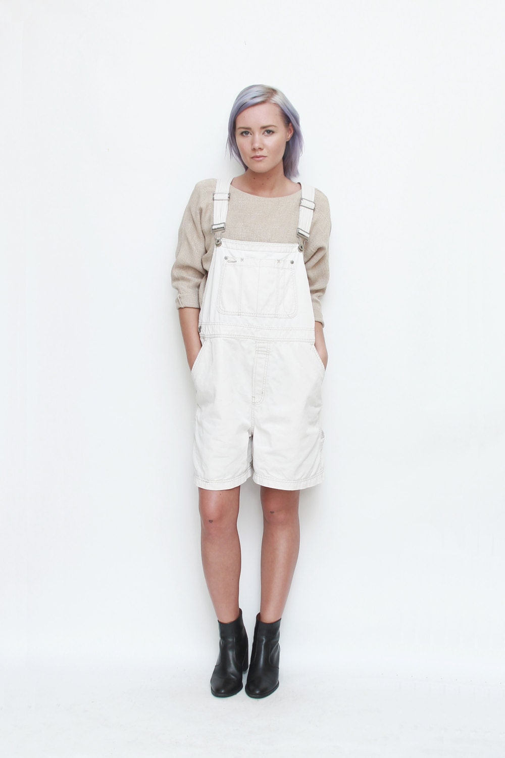 Vintage 1990s GAP Cream Khaki Short Overalls L Haute Juice