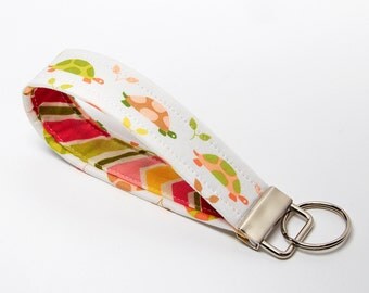 Key Wristlet, Turtle Key Fob, Handmade Keychain - Pink and Green Pastel Turtles
