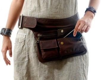 Brown Leather Hip Bag, bum bag, fanny pack, travel pouch, belt pocket