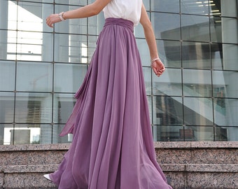 Plus Size Maxi Skirt Chiffon Silk Skirts Beautiful Bow Tie Green Elastic Waist Summer Skirt Floor Length Long Skirt (037),# 70