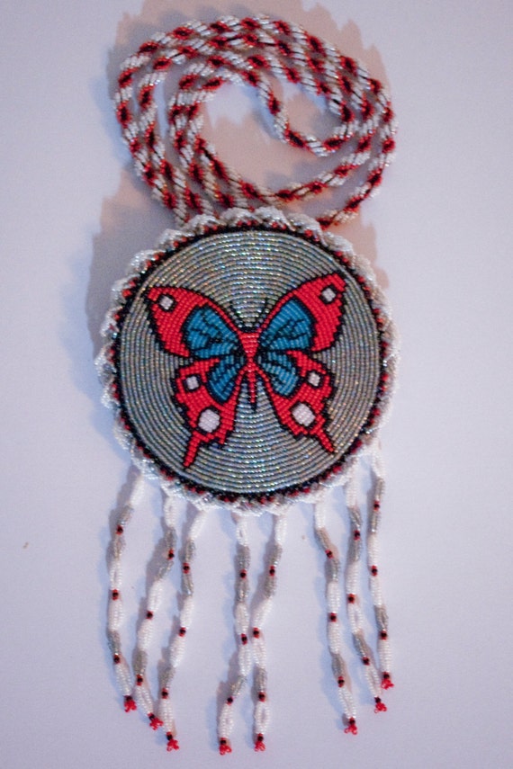 Native American Beaded Butterfly Medallion Necklace