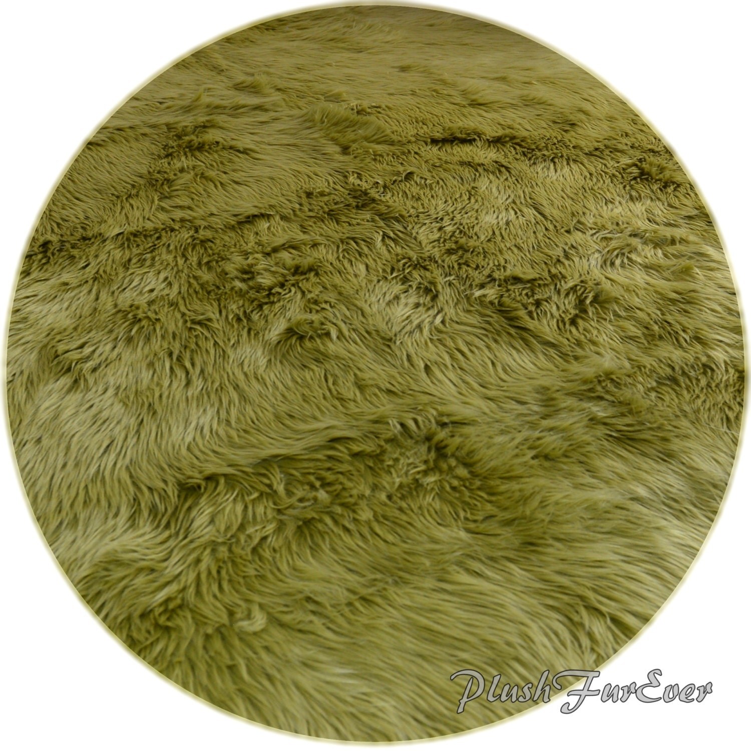 Olive Green Shaggy Premium Faux Fur Nursery Area Round Rugs