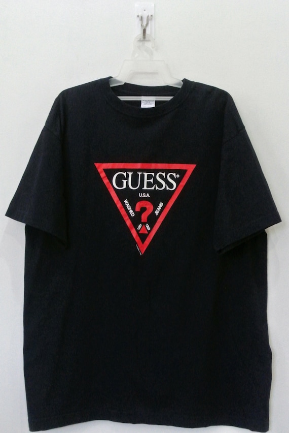 Vintage 90s Guess Jeans Navy Blue Logo T Shirt Made in Usa
