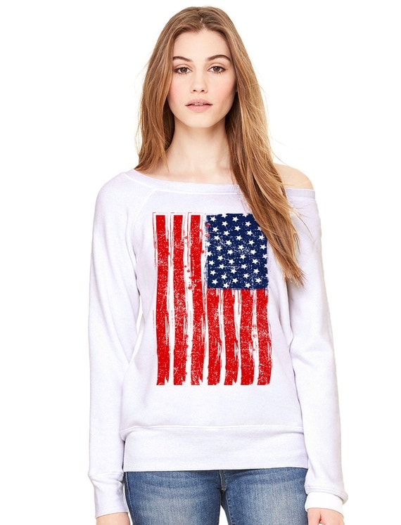Items similar to Wideneck - American Flag Long Distressed - Oversized ...