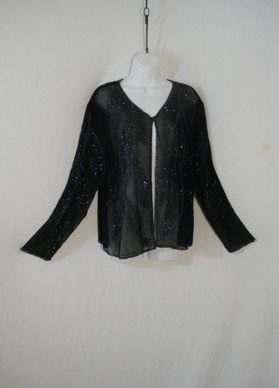 Black Silk Beaded Jacket Dressy Evening Wear Party Clothes Top