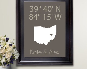 Latitude Longitude - Housewarming Gift - GPS Coordinates Gift - Gift for Newlyweds - Wedding Gift idea - Custom Maps - Weddings - Guestbooks