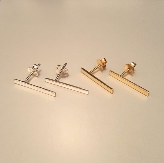 Solid 14k Gold Bar Studs Shiny Gold Bar Stud Earrings