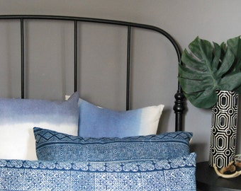 Lumbar Hmong Pillow, Tribal Hand Print batik Ethnic Bolster Pillow, Indigo batik Hmong cushion, Bolster Pillow, Accent Pillow Lumbar pillow