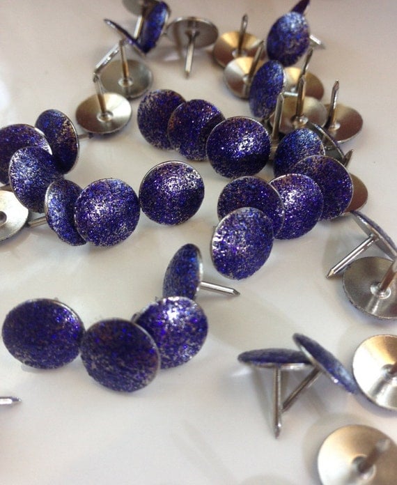 25 or 50 / Purple glitter thumbtack, decorative Push Pins, Pin, thumb tack, cubicle decor