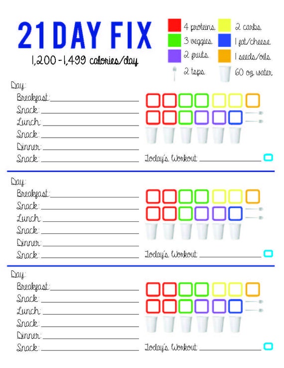 21 Day Fix Tracking Sheet 1200 Calorie By AllisonRainsDesigns