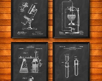 SET of 4 SCIENCE Posters, Vintage Patent Illustration, Art Print, Canvas, Wall Art, Biology, Chemistry, Science Gift s68