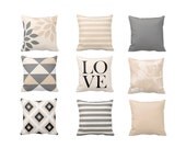 Neutral Throw Pillow Covers Geometric Home Decor Grey Beige Black White Cream Love Pillow Throw Pillow Covers Decorative Covers