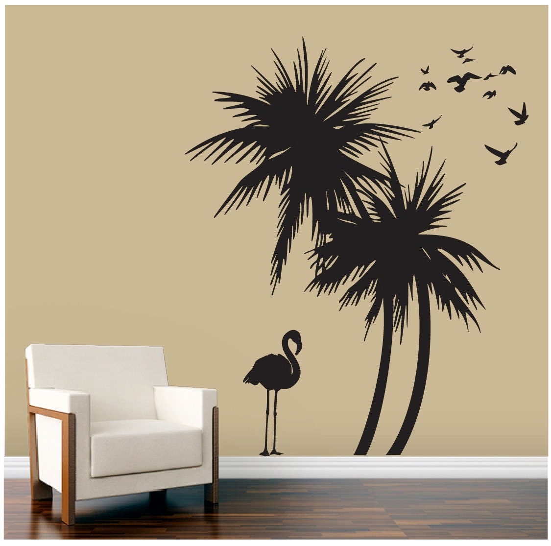  Palm  Trees  Wall  Decal  with Flamingo and Birds Wall  Decal 