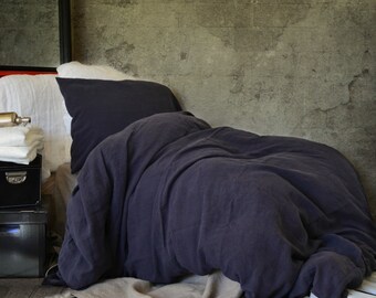 Midnight Blue stonewashed linen duvet cover by House of Baltic Linen. Quilt ( doona ) cover