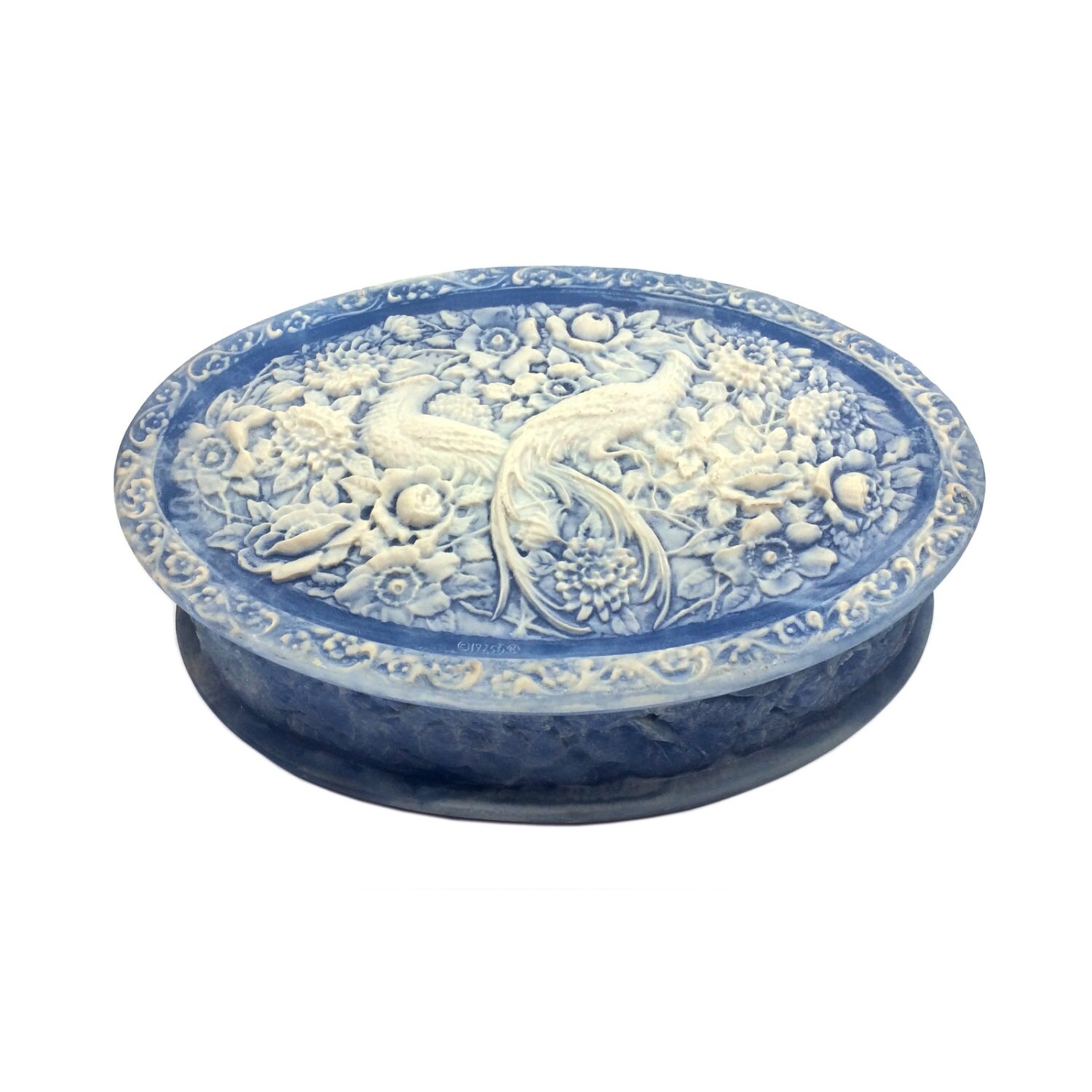 Vintage Incolay Stone Jewelry Box with Bird of Paradise Cameo