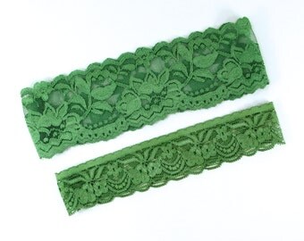 1 Wedding Garter 2-1/4 inch "Dark Green" Soft Lace, Premade lace Wedding Garter, Prom Garter, Garter Wedding, Toss Garter, Garter