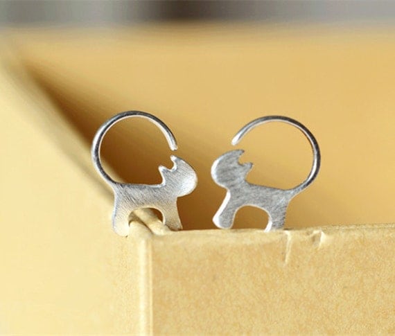 925 Silver Cat Drop Earrings Silver Jewelry Cat Dangle 0224