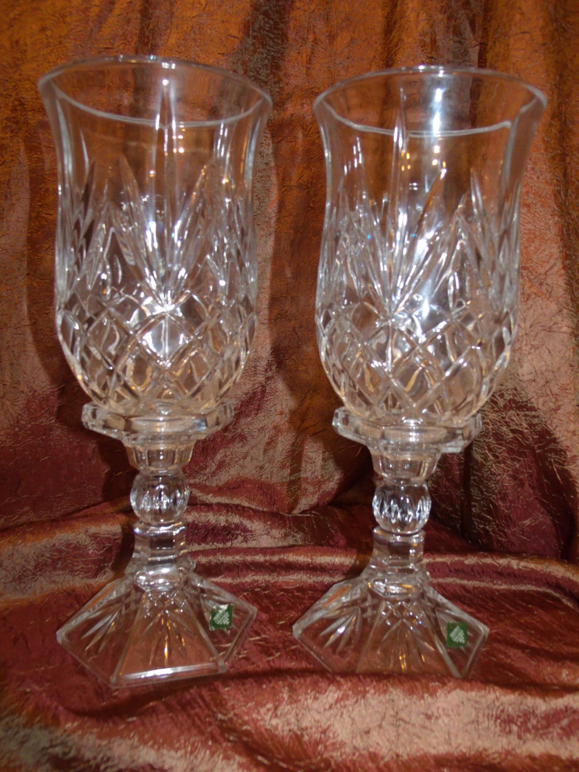 90's Shannon Lexington Lead Crystal Hurricane Lamps/Candle
