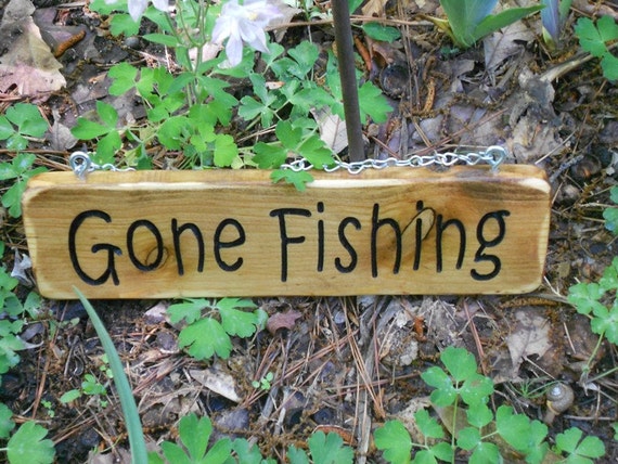 Gone Fishing sign rustic solid pine carved by CarvedByHeart