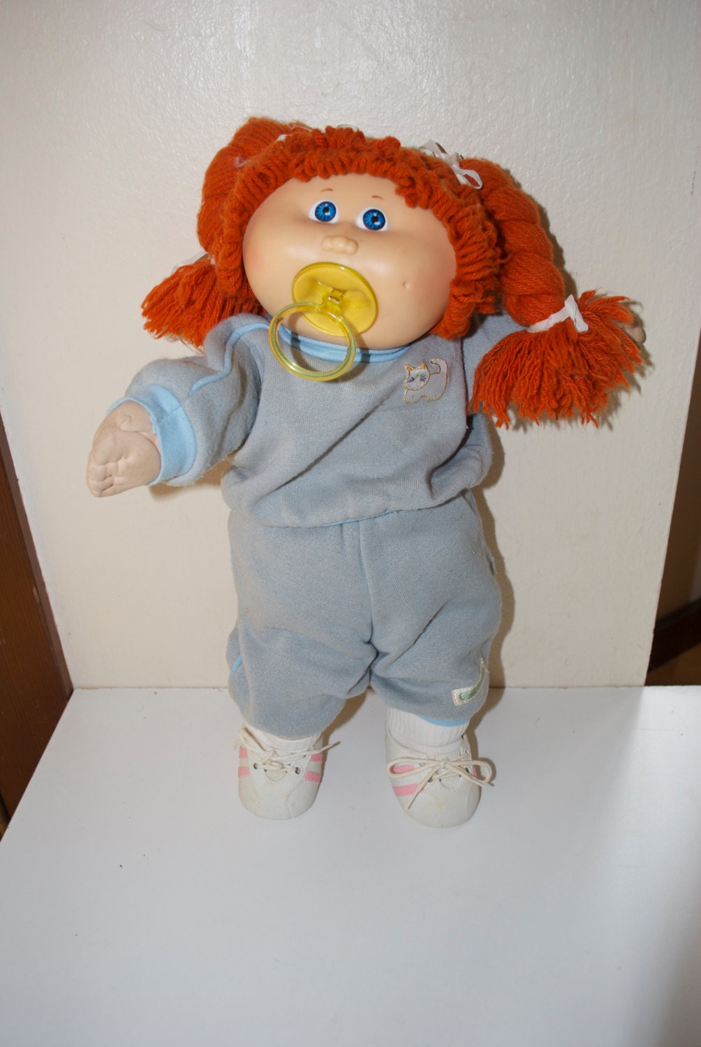 Cabbage Patch Kid Vintage Doll Red Hair Blue Eyes Blue Jogging