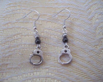 Items similar to 1 pair Antique Silver Freedom Handcuff Beaded Dangle