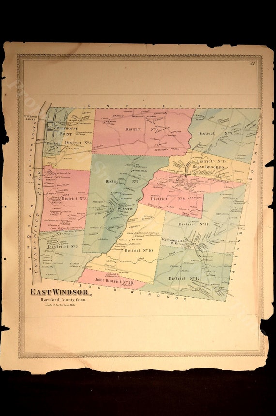 Antique East Windsor Connecticut Map by VintageBooksPaper on Etsy
