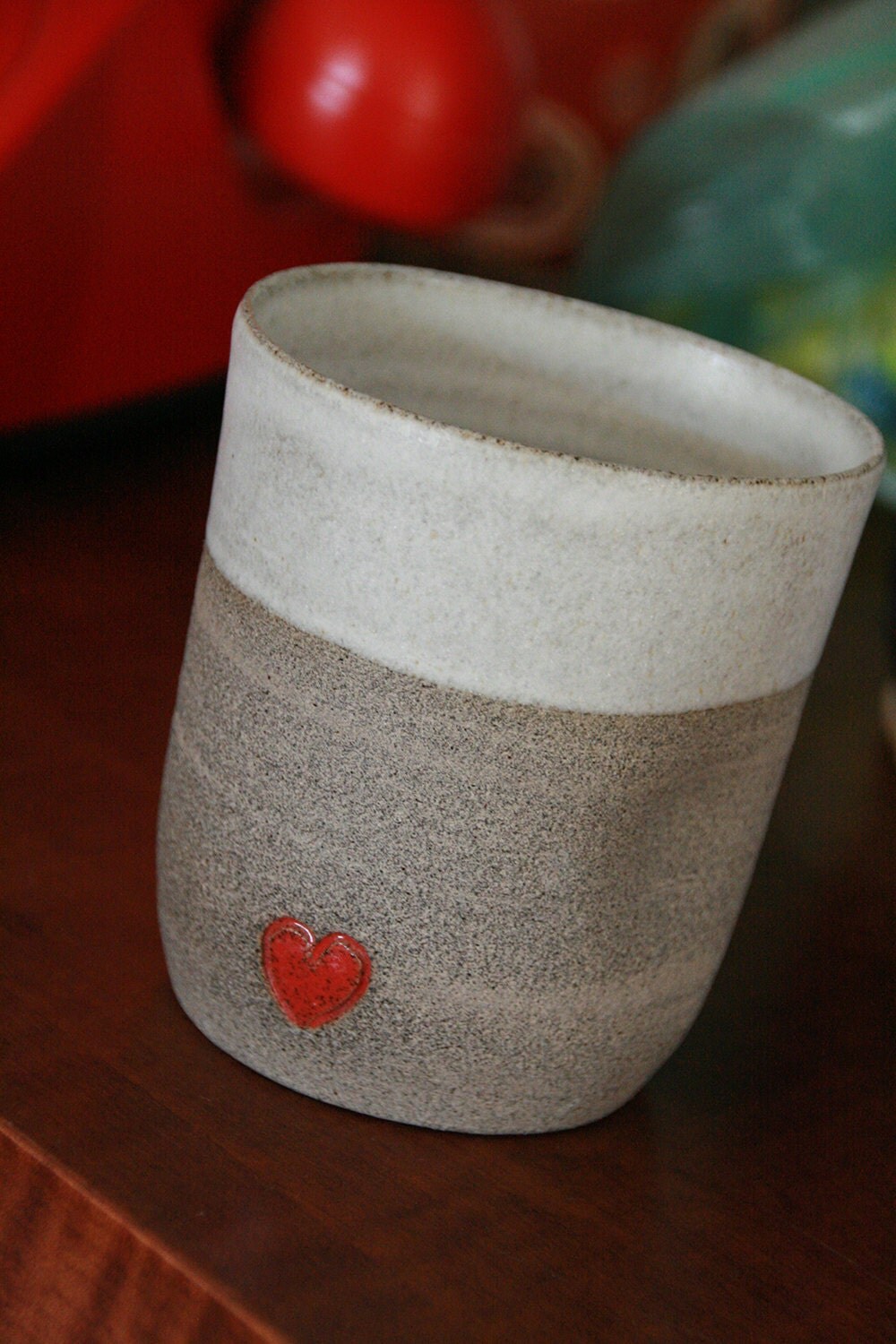 Hand made Clay Coffee mug pottery coffee mug with a red