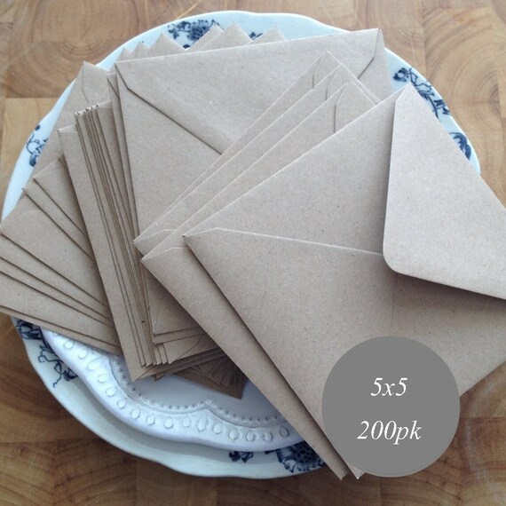 Square Kraft Envelopes 5x5 bulk 200pk by ThePumpkinPaperCo on Etsy
