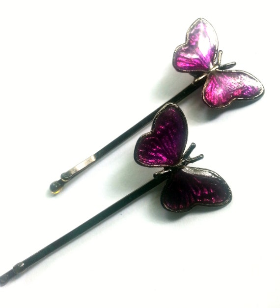 Vintage Enamel Butterfly Hair Pins Butterfly by CrystalynsDreamery
