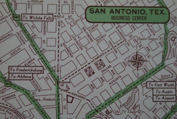 1951 San Antonio City Map Vintage Map of San by TheWoodenEarth