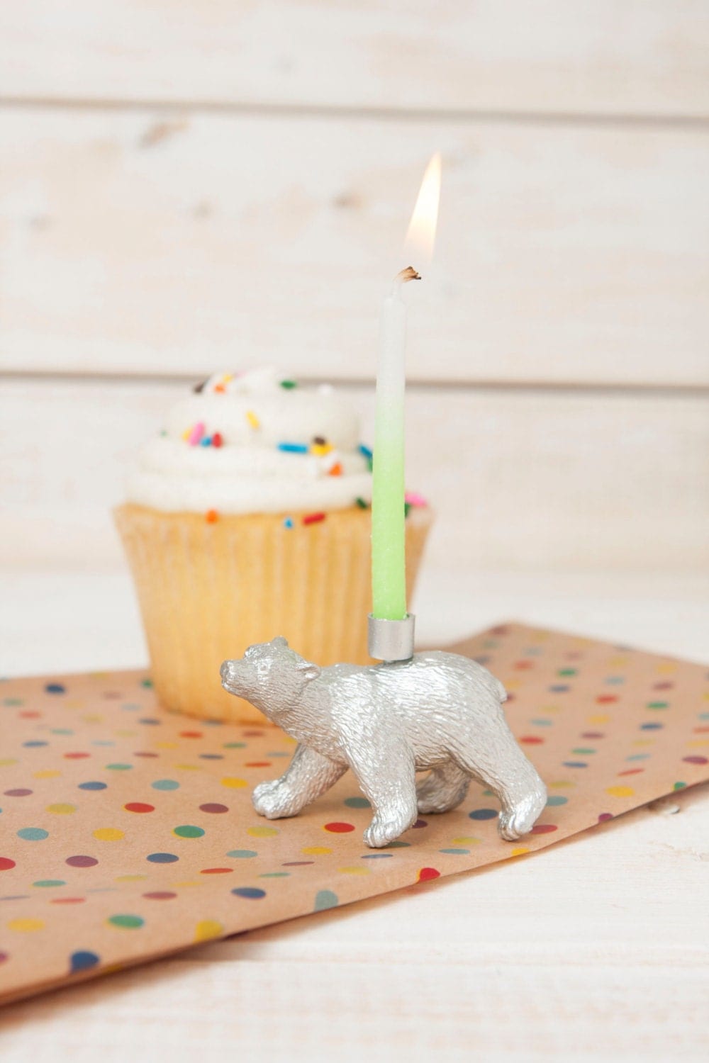 Gold or Silver Polar Bear Candle Holder Gold Animal Party