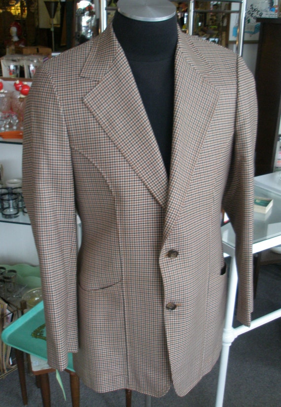 Items similar to Vintage 1920's Style Oxford Suit Jacket Brown Cream Black Houndstooth Back