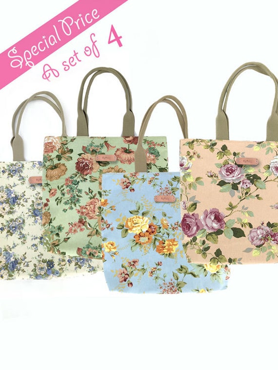 set of 4,personalized bridesmaid gift, bridesmaid bag, bridesmaid tote, monogram tote bag, personalized tote bag, floral tote bag,