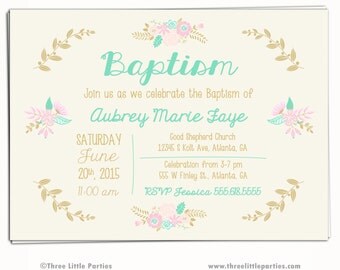 Baptism Invitation Printable Christening by ThreeLittleParties