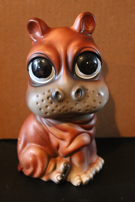 Adorable Vintage Baby Hippo Figurine Big Eyes by TheKitschyCorner
