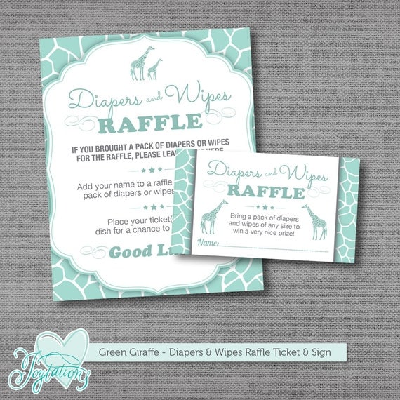 green giraffe diaper and wipes raffle ticket insert by joytations