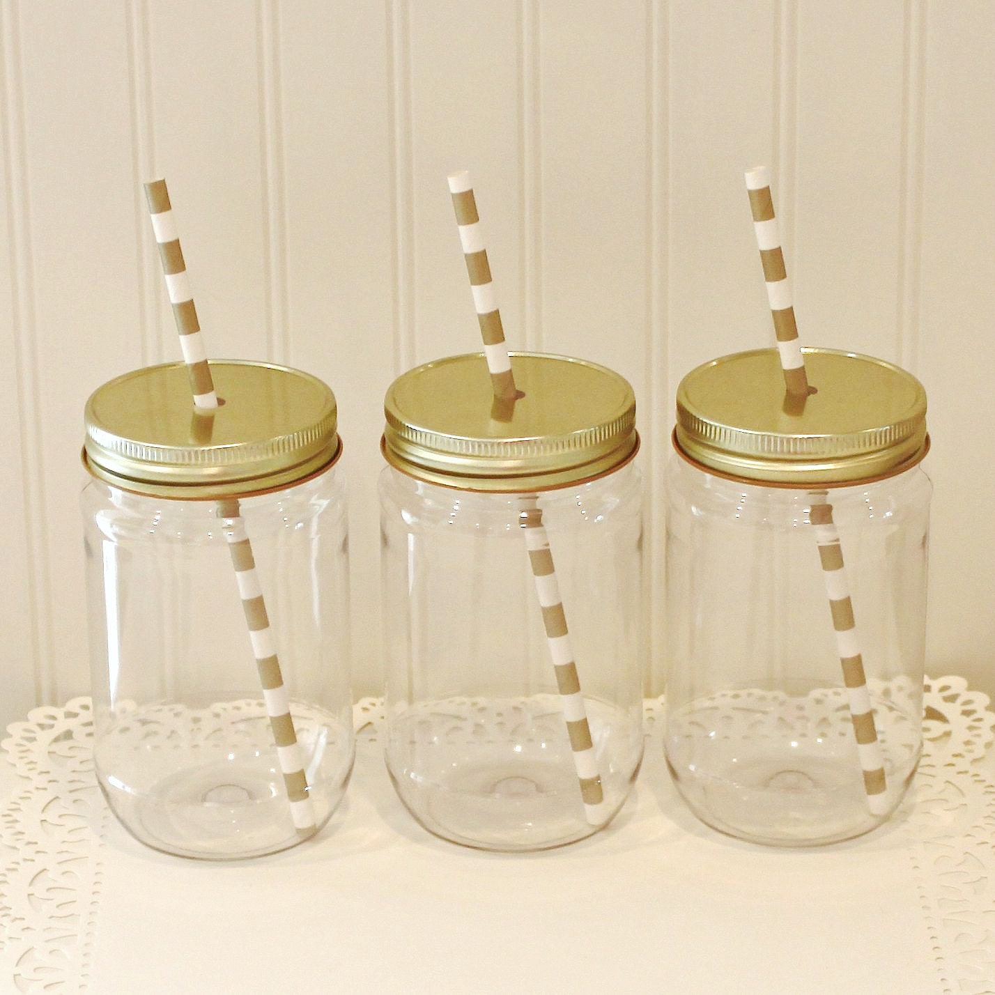 Plastic Mason Jars 10 Plastic Mason Jars & Metal Lid with
