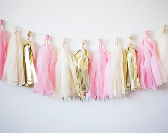 Blush Tassel Garland, Blush Gold Tassel Garland, Blush Garland, Light Pink Garland, Pink Garland, Baby Pink Garland, Baby Girl Shower Decor