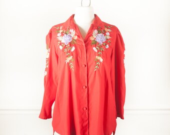 Vintage 70s Embroidered Blouse | Red Blouse 70s Top 70s Shirt Boho Top ...