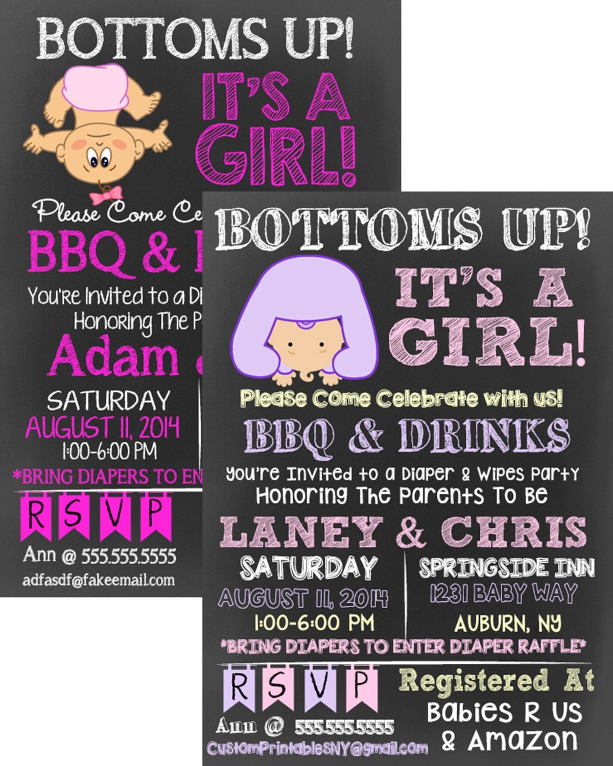 Bottoms Up Baby Shower invitation bottoms up it's a girl