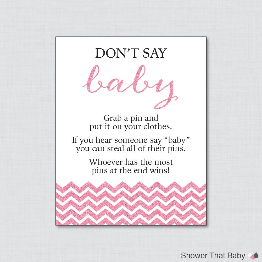 Don't Say Baby Baby Shower Game with Pink Glitter Chevron