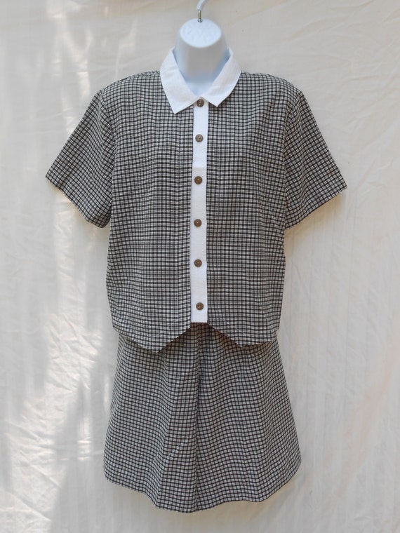 Button Down Collar Decorative Buttons Gingham Short Sleeve Jumpsuits