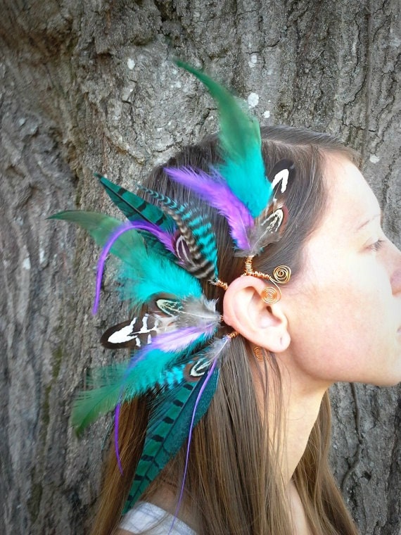 Feather Ear cuff turquoise feather ear cuff by dieselboutique