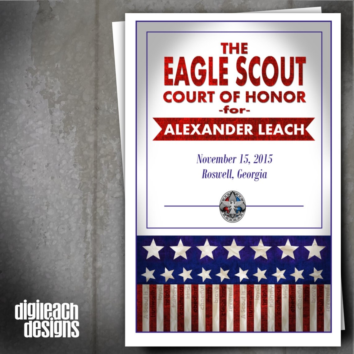 Eagle Scout Court of Honor Program Cover: Flag with Scout Law